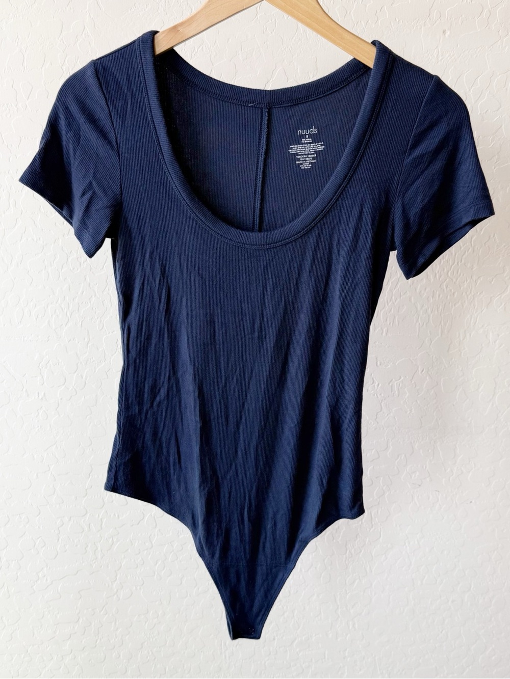 NUUDS navy blue ribbed short sleeve bodysuit